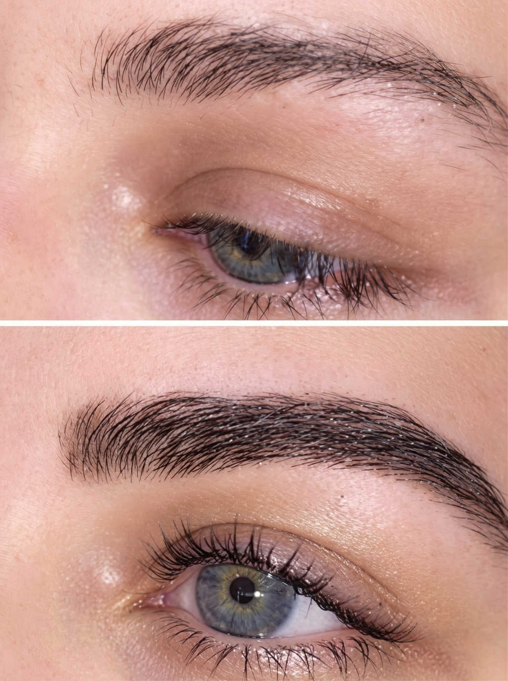 Before and after eyebrow transformation results after regular use of QUABROW® brow serum