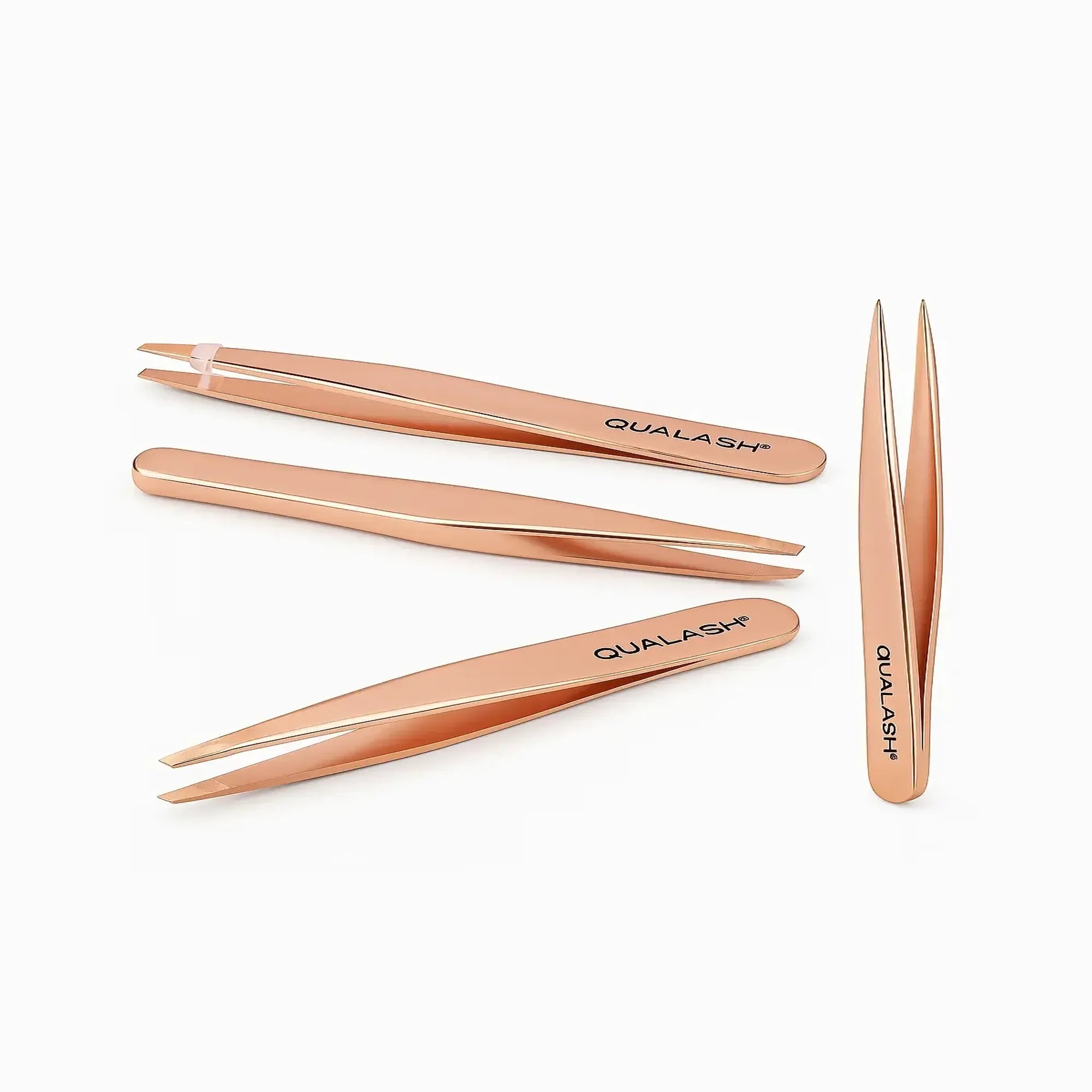 QUALASH Professional Tweezer Set – Præcisionspincetter til styling af bryn og vipper i rosaguld