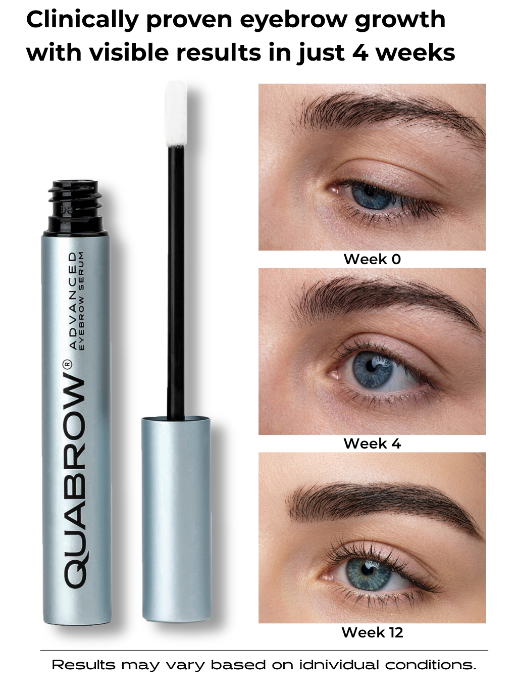 QUABROW Advanced Eyebrow Growth Serum with visible brow enhancement results
